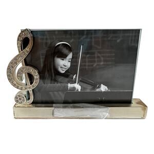 THINGS REMEMBERED Music Photo Frame Treble Clef Rhinestone Desk Display